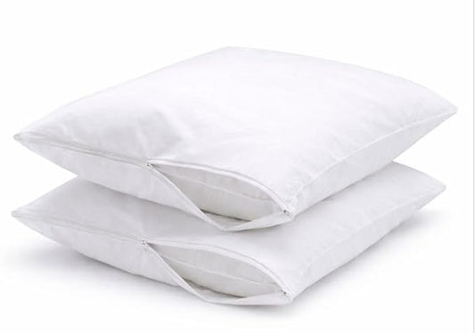 Zippered Cotton Pillow Protectors – 100% Breathable Percale, Non-Quilted Pillow Encasements, Dust & Allergen Barrier, Machine Washable – Queen 20×30, 8 Pack