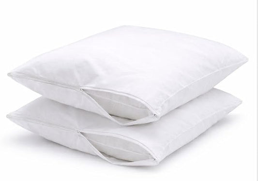 Zippered Cotton Pillow Protectors – 100% Breathable Percale, Non-Quilted Pillow Encasements, Dust & Allergen Barrier, Machine Washable – Standard 20×26, 24 Pack