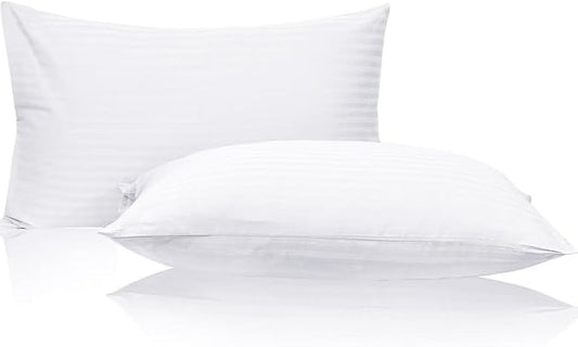 King Pillow Protectors with Zipper Egyptian Cotton Sateen Stripe Pack of 2 Oeko-TEX Certified