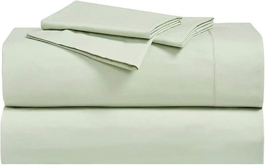 Royal Hotel Bedding Abripedic Crispy Percale Sheets, 300-Thread-Count, 5PC Solid Sheet Set, 100% Cotton, Up to 18 Inch Deep Pocket, Split-California-King, Celery