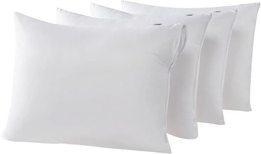 4 Pack Waterproof Down Feather Proof Pillow Protectors with Zipper Standard Size Set of 4 Poke Proof Bed Pillow Covers
