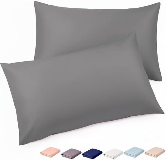 Brushed Microfiber Pillow Cases Standard Size Pillow Case-Envelope Closure Pillowcases Set of 2,Cooling & Moisture Wicking,Wrinkle Resistant Bed Pillowcases 20" X 30"(Queen,Dark Gray)