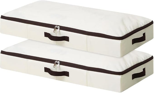 iwill CREATE PRO 2Pcs Under-Bed Storage Bins with Sturdy Handles, Toy Storage Organizers, Clothes Storage, Rigid Folding Under Sofa Storage for Clothing, Quilts, Wrapping Paper (Beige, 29.5*15*4")