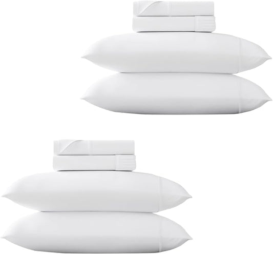 THREAD SPREAD 100% Egyptian Cotton Sheets Queen Size - Luxury 1500 Series Queen Sheet Set Egyptian Cotton (Pack of 2, White), Silky Soft, Sateen Weave, Cooling & Breathable, 17" Deep Pocket Bed Set