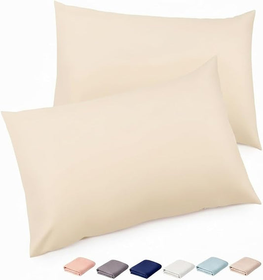 Brushed Microfiber Pillow Cases Standard Size Pillow Case-Envelope Closure Pillowcases Set of 2,Cooling & Moisture Wicking,Wrinkle Resistant Bed Pillowcases 20" X 30"(Queen,Khaki)