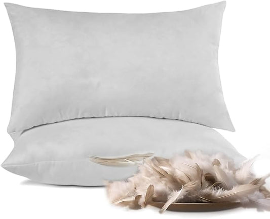 Bafode Throw Pillow Inserts 20'' x 12'' Set of 2, Down Feather Decorative Pillows, Luxury White Throw Pillows for Couch, Sofa, Bed and Cushion