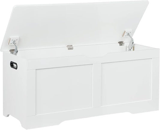 Timberer 39.4" Storage Chest, Wooden Storage Bench, Lift Top Toy Chest with 2 Safety Hinges, Large Toy Box, Entryway Bench for Living Room, Bedroom, White