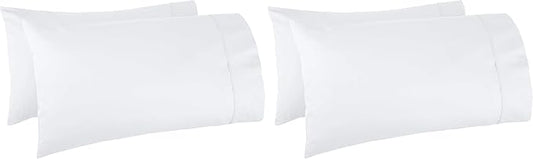 Amazon Basics 400 Thread Count Soft 100% Cotton Pillow Cases, Wrinkle Resistant, Sateen Weave, King Size, 40" x 20", Machine Washable, White, Set of 2, Pillows Not Included (Pack of 2)