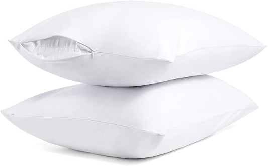 Cotton Pillow Protectors/Cases King Size with Zipper 2 Pack White Color,Cooling & Breathable Bed Pillow Protectors Set of 2 Pillow Cases Cover (King Size 20" x 40")