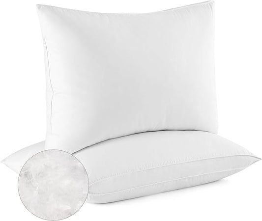 Bafode Goose Down Feather Pillows, Soft Bed Pillows Queen Size Set of 2, 100% Soft Cotton Shell,Gusseted Hotel Pillows for Back, Stomach or Side Sleepers