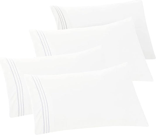 Elegant Comfort 4-PACK Solid Pillowcases 1500 Premium Hotel Quality Microfiber - Smooth Weave, Wrinkle and Stain Resistant, Easy Slip-On, 4-Piece Set, King Pillowcase, White