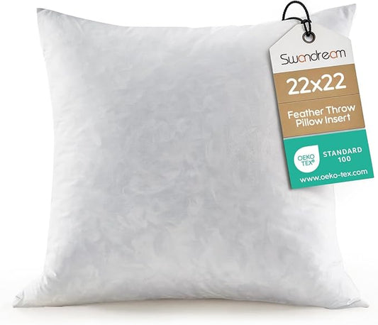 22x22 Feather Throw Pillow Insert, Decorative Pillow Insert for Covers, Fuller Fit with Soft Support for Bed and Couch