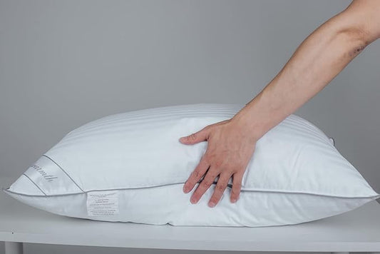 Standard Goose Feather Down Pillow, 100% Soft Cotton Cover Bed Pillow for Sleeping Standard Size (20X26IN) Stripe White 1 Pack