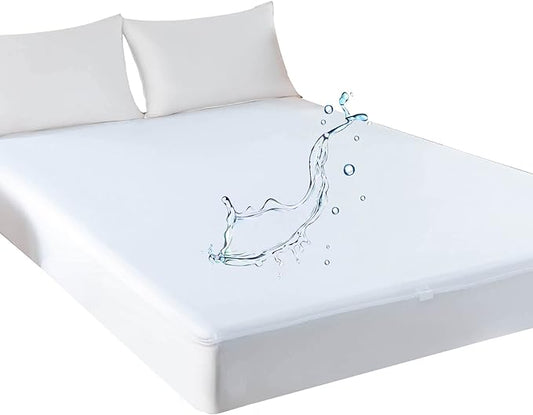 Kingnex Twin Mattress Protector Waterproof Smooth Suface Fitted Sheet Style Mattress Cover with Elastic Skirt