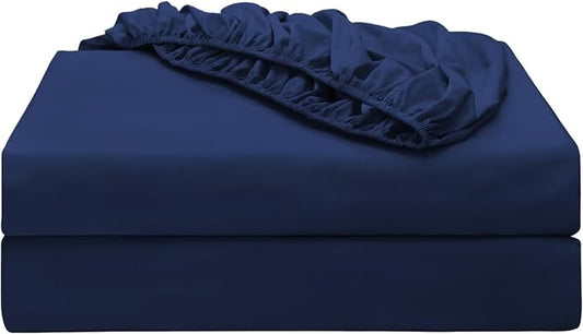 2-Pack Pure Cotton Fitted Sheet Twin Size, 600 Thread Count 16" Deep Pocket Egyptian Cotton Fitted Sheet (2pcs, Twin, Navy Blue)