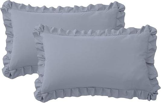 Ruffle Pillow Cases King Size Set of 2 – Soft Wrinkle Resistant Brushed Microfiber Ruffled Pillowcases –Envelope Pillow Shams Cover Festive Gift for Hotels, Guest Rooms 20x36 Inch (Silver Gray)