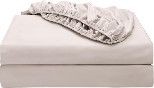 2-Pack Pure Cotton Twin XL Fitted Sheet for Adjustable Bed Split King, 600 TC 16" Deep Pocket Egyptian Cotton Fitted Sheet (2pcs, Twin XL, Light Beige)