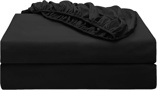 2-Pack Pure Cotton Fitted Sheet King Size, 600 Thread Count 16" Deep Pocket Egyptian Cotton Fitted Sheet (2pcs, King, Black)