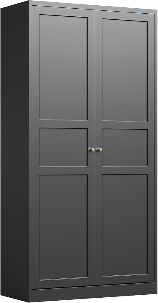 Letaya Wardrobe Armoire Closet,72" H Metal Storage Cabinet with Adjustable Shelves and Hanging Rod,Bedroom Armoire Cabinet Clothes Organizer (Black)