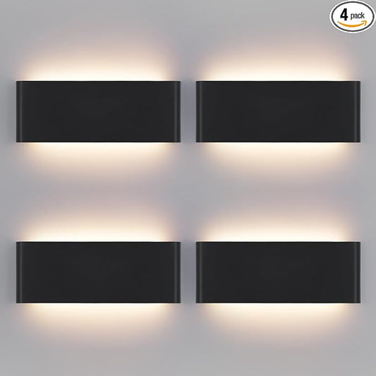 Mille Lucciole 15"Modern LED vanity light,20W Dimmable 5 CCT (3000K-6500K) Adjustable Wall Lamp,Up and Down Wall Lighting,Indoor Wall Sconce for Bedroom,Staircase,Hallway,Dressing Table,4 Pack（Black）