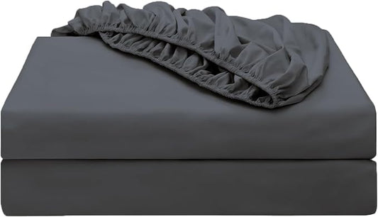 2-Pack Pure Cotton Twin XL Fitted Sheet for Adjustable Bed Split King, 600 TC 16" Deep Pocket Egyptian Cotton Fitted Sheet (2pcs, Twin XL, Dark Grey)