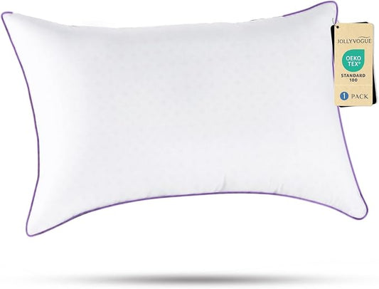 JOLLYVOGUE Pillows Queen Size Set of 1, Washable Supportive Single Bed Pillow with Super Soft Down Alternative Fill, Luxury Fluffy Hotel Quality for Side, Back, and Stomach Sleepers