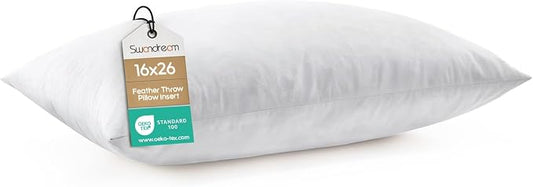 16x26 Feather Lumbar Pillow Insert, Decorative Throw Pillow Insert for Covers, Fuller Fit with Soft Support for Bed and Couch