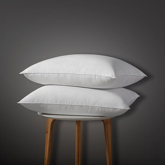 Globon Luxury Down Pillows Queen Size Set of 2 for Side Sleepers, 100% Cotton Shell Hotel Collection Bed Pillow for Sleeping, Firm Feather Down Pillow 20" x 30"