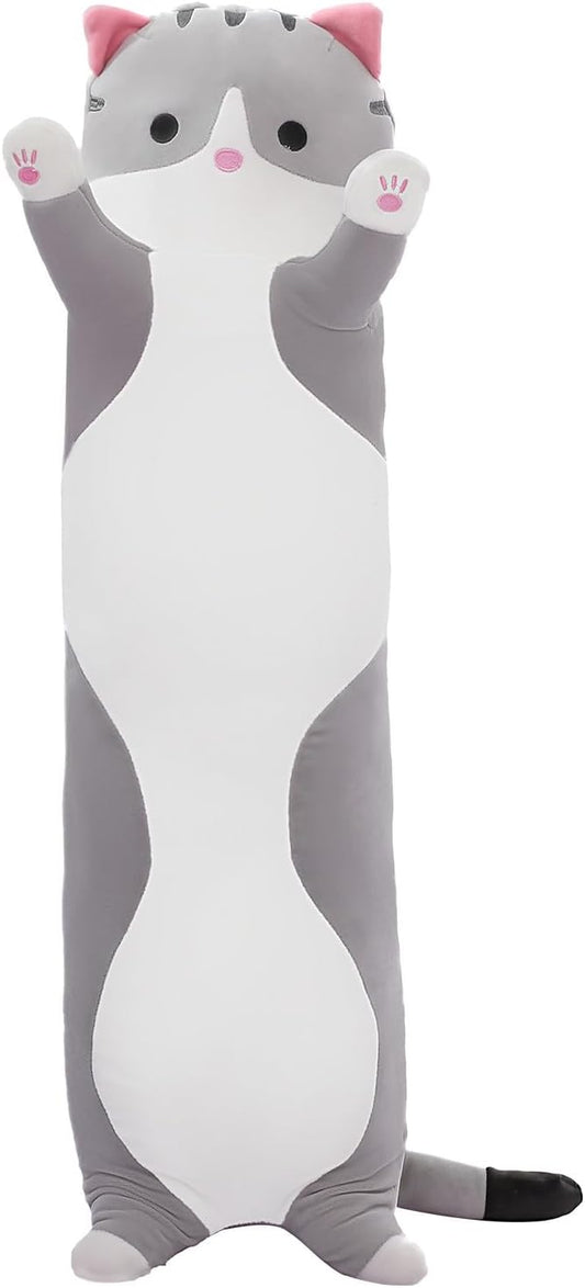 Long Cat Plush Pillow Cute Cat Body Pillow,Gray Cat Stuffed Animals Soft Plushies Kawaii Stuffed Kitten Plush Toy for Kids Girlfriend(Gray, 51.1Inch)