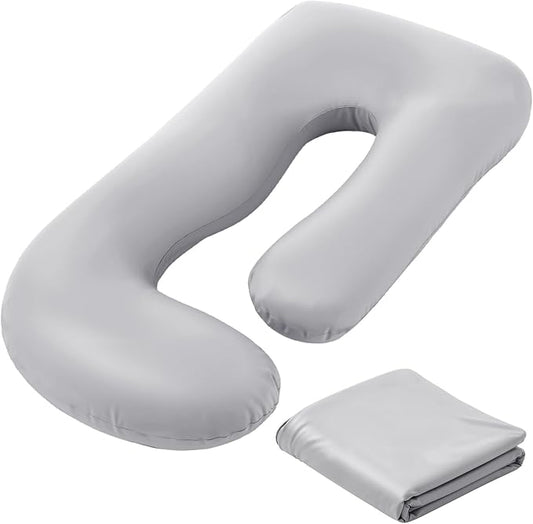 Hahafelt Cooling Pregnancy Pillow Cover (Only Pillowcase) 59 Inch Large J Shaped Full Body Pillowcase Maternity Stretchy Soft Breathable Cool Pillow Cover with Zipper for Side Sleeper (Gray)