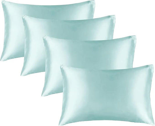 BEDELITE Satin Pillowcase for Hair and Skin, Super Soft Similar to Silk Pillow Cases 4 Pack with Envelope Closure, Cooling Pillowcases for Women Men (20"x30" Queen Size, Blue Grey)