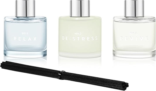 3 Pack Fragrance Reed Diffuser, 50ML Lavender Jasmine Freesia Aromatherapy Diffuser Set with 12 Black Fiber Sticks,Air Freshener for Bedroom Bathroom Office, 8.2X 6.6X 2.1 inch