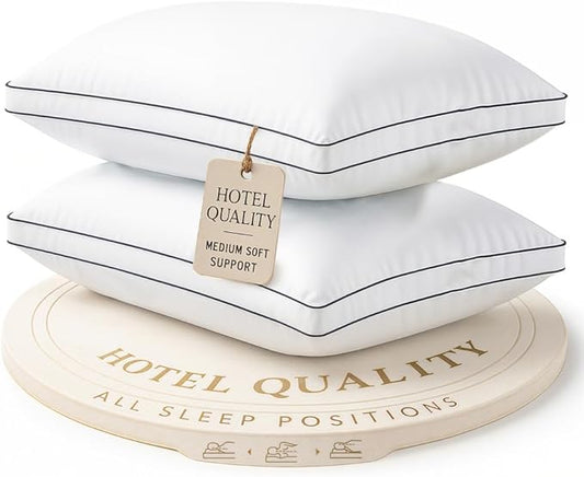 LANE LINEN Bed Pillows Queen Size Set of 2-20"x30" Medium Firm Plush Down Alternative Pillows for Sleeping, Hotel Quality Back Stomach or Side Sleeper Queen Pillow, Cooling Soft Easy Care - White