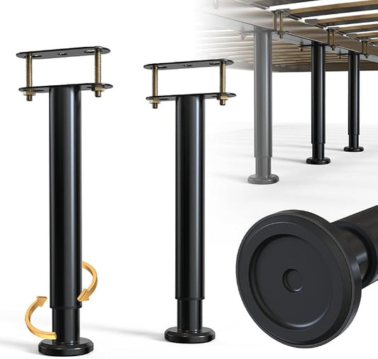 Adjustable Height Bed Frame Support Leg, Metal Bed Frame Support Legs with Rubber Base, Bed Slat Support Leg for Heavy Duty/Wooden/King/Queen Bed Frame (10"-16.5" (2pcs))