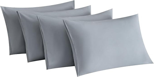 MINIPANDA Light Grey Pillowcases Set of 4 Standard Size- Gray Pillow Cases Super Soft, Smooth and Breathable - Envelope Design - Machine Washable Lightweight (20X26 Inches (4 PIECE))