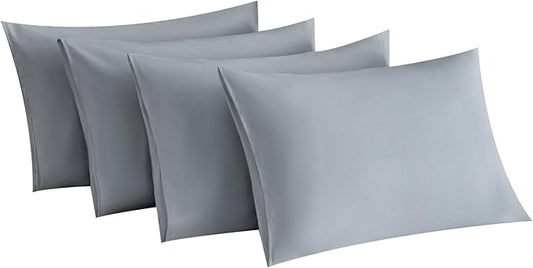 MINIPANDA Light Grey Pillowcases Set of 4 King Size- Gray Pillow Cases Super Soft, Smooth and Breathable - Envelope Design - Machine Washable Lightweight (20X40 Inches (4 PIECE))