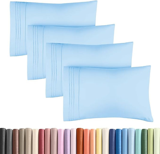 Standard Pillow Cases Set of 4 - Ultra Soft Hotel Quality Pillowcase Covers - Comfy Bedding for Women, Men, Kids & Teens - Machine Washable Pillow Protectors - 4 Piece Set - Standard Size Light Blue