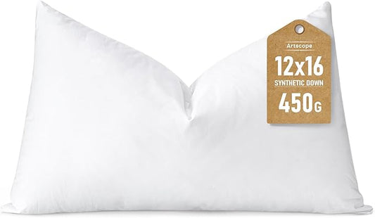 Artscope Synthetic Down Lumbar Pillow Insert, 12x16 Down Alternative Throw Pillow Insert. Ultra Soft Fluffy Sleeping Pillow with 100% Cotton Cover, Decorative Pillows-White.