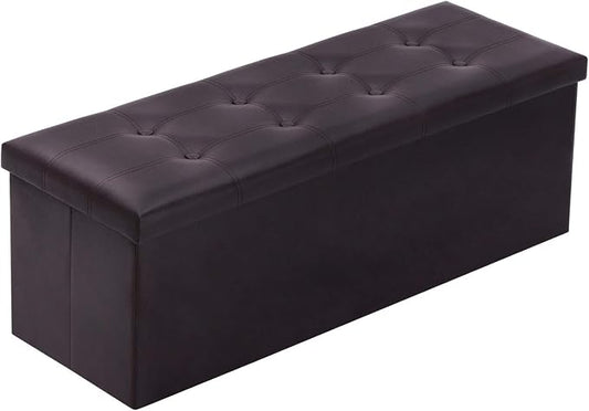 YOUDENOVA Folding Storage Ottoman, Faux Leather Ottoman Bench Footrest Ottoman, Storage Chest Padded Seat for Bedroom and Living Room, Brown, 15" D x 43" W x 15" H