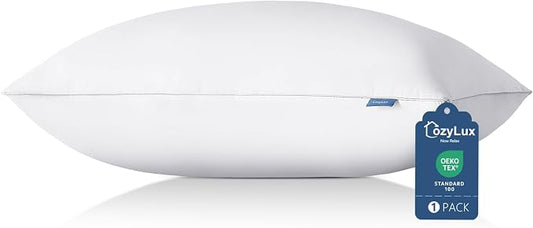 CozyLux Soft Supportive Bed Pillows for Side and Back Sleepers, Oeko-Tex Certified Down Alternative Filling, Hotel Quality Fluffy Sleeping Pillow, White, King - 19" x 34", 1 Pack