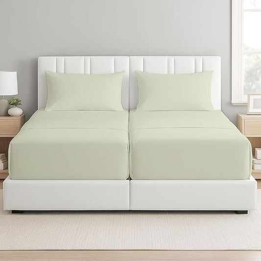 Split Cal King Sheets- Split California King Sheets Sets for Adjustable Bed- 5 Pcs Set- Split Cal King Sheets for Sleep Number Bed- 16 Inch Deep Pocket Adjustable Bed Sheets (Ivory Solid)