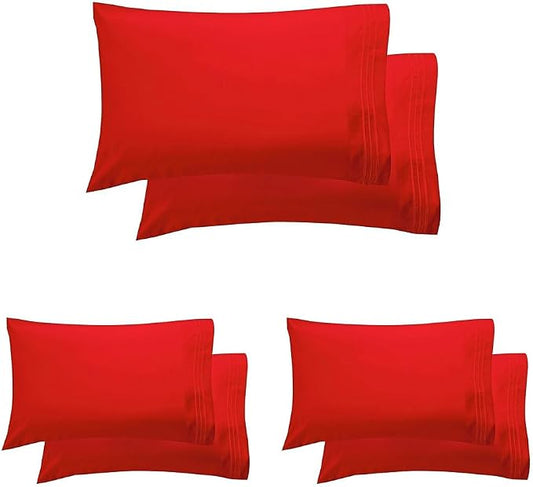 Elegant Comfort Luxury Ultra-Soft 2-Piece Pillowcase Set - 1500 Premium Hotel Quality Microfiber Double Brushed - Wrinkle Resistant, King Size, Red (Pack of 3)