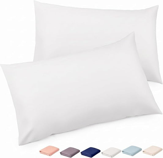 Brushed Microfiber Pillow Cases Standard Size Pillow Case-Envelope Closure Pillowcases Set of 2,Cooling & Moisture Wicking,Wrinkle Resistant Bed Pillowcases 20" X 30"(Queen,White)