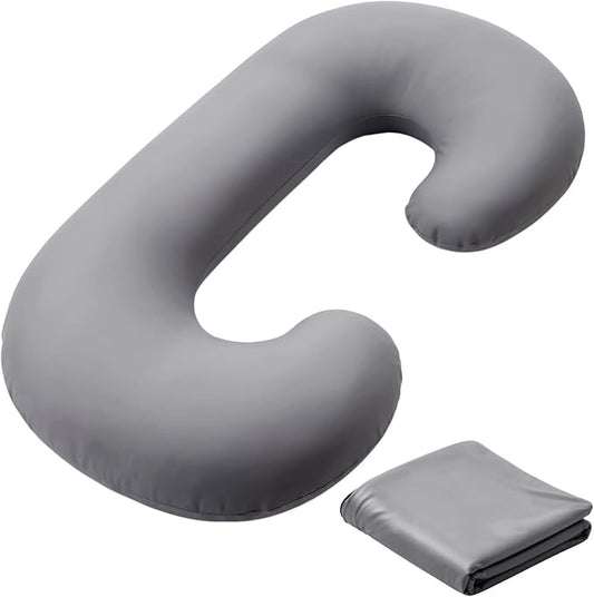 Hahafelt Cooling Pregnancy Pillow Cover (Only Pillowcase) 59 Inch Large C Shaped Full Body Pillowcase Maternity Stretchy Soft Breathable Cool Pillow Cover with Zipper for Side Sleeper (Dark Gray)