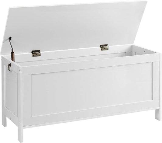 HOOBRO Toy Box, Retro Wooden Look Storage Chest with Safety Hinge, Entryway Storage Bench Supports 220 lb, 39.4 x 15.7 x 18.9 Inches Toy Chest Organizer, Easy Assembly (White)