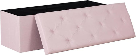 DUMOS 43in Foldable Storage Ottoman Bench, Storage Chest, Large End of Bed Foot Rest Stool with Padded Seat, Bedroom Bench for Living Room, Support 660lbs, Pink