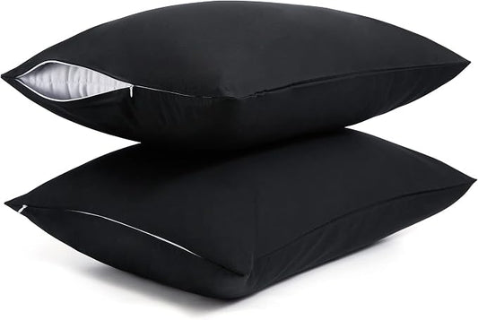 Best Season Cotton Pillow Protectors/Cases Standard Size with Zipper 2 Pack Black Color,Cooling & Breathable Bed Pillow Protectors Set of 2 Pillow Cases Cover Standard 20"" x 26""