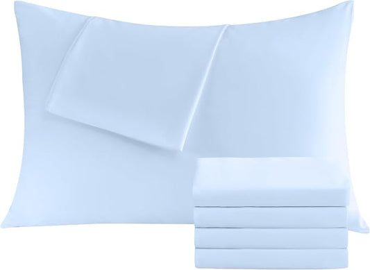 Pillowcases Queen 4 Pack, 20x30 Pillow Cases with Envelope Closure, Soft Plain Brushed Microfiber Covers Breathable Wrinkle-Resistant, Light Blue