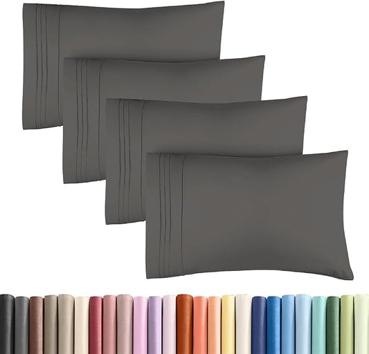 King Standard Pillow Cases Set of 4 - Soft Hotel Quality Pillowcase Covers - Comfy Bedding for Women, Men, Kids & Teens - Machine Washable Pillow Protectors - 4 Piece Set - King Standard Size Charcoal