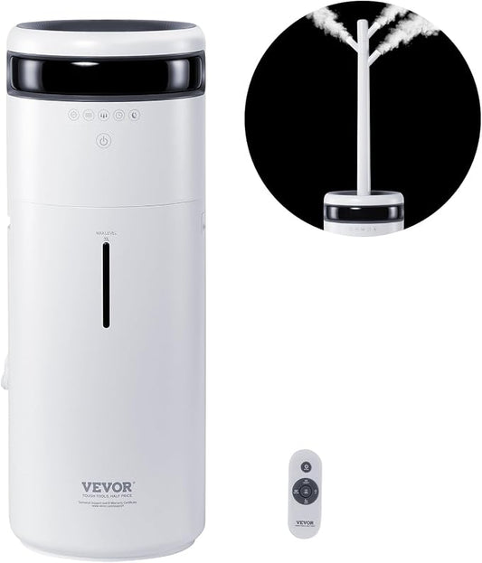 VEVOR Humidifier for Home Large Room 1291.7 sq ft, 16L Commercial Humidifier for Whole House Greenhouse Night Light & 12h Timer & Auto Shut-Off Humidifiers, Commercial Branch Tube w/ 360° Nozzle